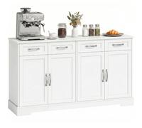 HOMCOM Buffet Cuisine 4 Tiroirs 4 Portes Style Shaker 140x38x80cm Blanc | Étagères Réglables, Meuble de Rangement, Dispositif Anti-Basculement, Buffet Salle à Manger, Salon
