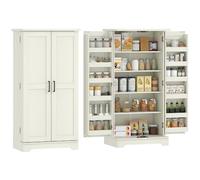 HOMCOM Buffet Cuisine Armoire de Cuisine 5 Niveaux 60 x 40 x 120 cm Crème | Vaisselier, Avec Portes, Étagères Réglables, Grain de Bois