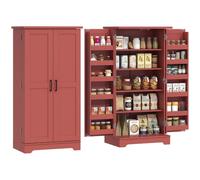 HOMCOM Buffet Cuisine Armoire de Cuisine 5 Niveaux 60 x 40 x 120 cm Rouge | Vaisselier, Avec Portes, Étagères Réglables, Grain de Bois