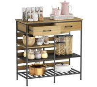 HOMCOM Buffet Cuisine avec 2 Tiroirs 90 x 40 x 91 cm Bois Naturel et Noir | Meuble de Rangement, 3 Étagères Ouvertes, Style Industriel, Cadre en Acier, Salle à Manger, Salon, Cuisine