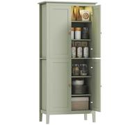 HOMCOM Buffet Cuisine avec LED réglable et détecteur de Mouvement, Meuble Cuisine Rangement Haut, Meuble de Rangement avec placards à Double Porte et étagères réglables, 80 x 40 x 176,5 cm, Vert