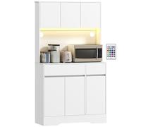 HOMCOM Buffet Cuisine avec lumière LED RGB, Meuble Cuisine Rangement Haut, Meuble de Rangement avec Plan de Travail, 6 Portes, 2 tiroirs, étagères réglables Inclus, 100x38x180cm, Blanc