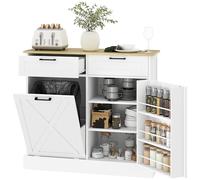 HOMCOM Buffet Cuisine avec Meuble Poubelle 38L, îlot de Cuisine, Meuble Cuisine Rangement avec 2 tiroirs, étagère à épices et Plan de Travail, pour Salle à Manger, Salon, 100 x 36 x 90 cm, Blanc