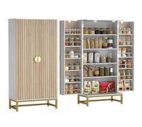 HOMCOM Buffet Cuisine Garde Manger 12 Étagères Portes 58x29x119,5cm Blanc | Meuble Cuisine Rangement, Vaisselier, Étagères Réglables, Double Porte à Lattes, pour Salle à Manger, Salon