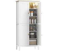 HOMCOM Buffet Cuisine LED Réglable Rangement 80 x 40 x 176,5 cm Blanc | Détecteur de Mouvement, Meuble Cuisine Rangement Haut, Meuble de Rangement, Placards à Double Porte, Étagères Réglables