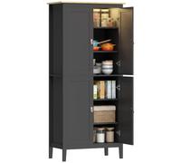 HOMCOM Buffet Cuisine LED Réglable Rangement 80 x 40 x 176,5 cm Noir | Détecteur de Mouvement, Meuble Cuisine Rangement Haut, Meuble de Rangement, Placards à Double Porte, Étagères Réglables