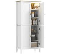 HOMCOM Buffet cuisine, meuble cuisine rangement haut avec LED réglable et détecteur de mouvement, 80 x 40 x 176,5 cm, blanc
