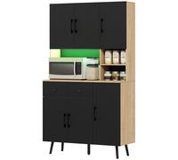 HOMCOM Buffet cuisine meuble cuisine rangement haut avec lumière LED RGB plan de travail 6 portes 2 tiroirs 100x40x176cm noir
