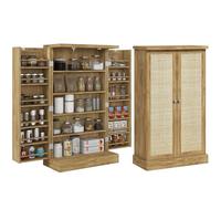 HOMCOM Buffet Cuisine, Meuble Cuisine Rangement, vaisselier Moderne avec 12 étagères à Portes, étagères réglables et Double Porte en rotin, pour Salle à Manger, Salon, 60x30x104cm, Effet Bois Naturel