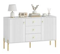 HOMCOM Buffet Cuisine Meuble de Rangement 2 Portes 120x39,1x76 cm Blanc | 3 Tiroirs Silencieux, 2 Étagères Réglables, 5 Pieds en Acier, Style Moderne, pour Salon et Chambre