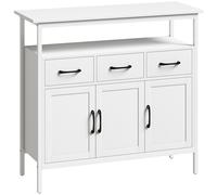 HOMCOM Buffet cuisine, meuble de rangement, 3 portes, 3 tiroirs, compartiment ouvert et étagères réglables, 95x35x88cm, blanc