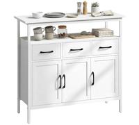 Buffet cuisine - HOMCOM - 3 portes, 3 tiroirs, compartiment ouvert et étagères réglables - bois - 95x35x88cm - blanc