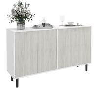 HOMCOM Buffet Cuisine Meuble de Rangement Armoire de Cuisine 2 placards avec étagères réglables, 121 x 37 x 75 cm, Blanc et Aspect Bois Gris