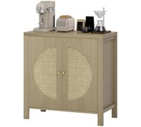 HOMCOM Buffet cuisine, meuble de rangement avec 2 portes effet rotin et étagère réglable, 75 x 38 x 77 cm, bois naturel