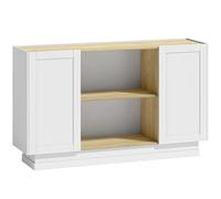 HOMCOM Buffet Cuisine, Meuble de Rangement avec 2 Portes et 2 Étagères Ouvertes, 133 x 35 x 79,7 cm, Bois Naturel et Blanc