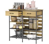 HOMCOM Buffet cuisine, meuble de rangement avec 2 tiroirs et 3 étagères ouvertes, 90 x 40 x 91 cm, bois naturel et noir
