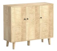 HOMCOM Buffet Cuisine, Meuble de Rangement avec 3 Portes à Motif Chevron et Pieds en Bois de Pin, 88,3x30x76cm, Bois Naturel