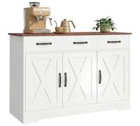 Buffet cuisine - HOMCOM - 3 portes de grange et 2 tiroirs - meuble TV pour jusqu'à 50 pouces - bois - 108x40x81cm - blanc