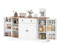 HOMCOM Buffet cuisine, meuble de rangement avec tiroir, 4 portes, étagères réglables et 6 racks de porte, 138x40x83,5cm, blanc