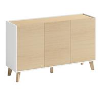 HOMCOM Buffet cuisine, meuble de rangement nordique, 3 portes à fermeture douce, 6 compartiments, bois naturel et blanc