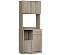HOMCOM Buffet cuisine Meuble rangement cuisine 3 placards 2 niches tiroir panneaux particules 1 aspect chêne gris 41x71x178 cm Aosom France