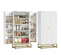 HOMCOM Buffet Cuisine Vaisselier Moderne 12 Étagères 58x29x119,5cm Blanc | Meuble Cuisine Rangement, à Portes, Étagères Réglables, Double Porte à Lattes, Salle à Manger, Salon