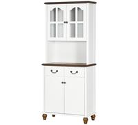 HOMCOM Buffet de Cuisine, 2 Tiroirs, 2 Armoires, Design Classique, Blanc + Marron foncé, 76 x 38 x 182 cm
