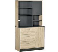 Armoire de cuisine HOMCOM Panneaux de particules 1 90x39x169cm Chêne, Gris