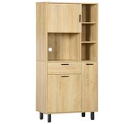 HOMCOM Buffet de Cuisine Armoire de Cuisine Multi-rangements avec Un tiroir, 3 placards, 4 niches et Passe-câbles Hauteur 166 cm