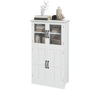 HOMCOM Buffet de cuisine armoire multi-rangements 2 placards, portes en verre, 4 étagères en bois blanc