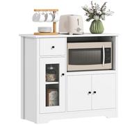 HOMCOM Buffet de cuisine avec plan de travail 3 portes tiroir blanc | Étagère micro-ondes, étagères réglables, pour cuisine, salle à manger, salon