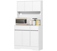 HOMCOM Buffet de Cuisine avec Plan de Travail Ouvert, 6 Portes, 2 Tiroirs, Étagères Réglables, Passe-Câbles, Panneau de Particules, Blanc