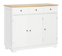 HOMCOM Buffet de cuisine avec plan en bois massif, 3 tiroirs, 3 portes, étagères réglables, Blanc et chêne