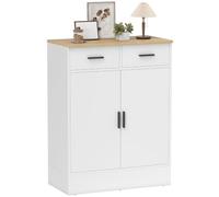 HOMCOM Buffet de Cuisine avec Rangement, 2 tiroirs, Blanc | Étagère réglable, commode, armoire de rangement pour salon, couloir, bois naturel.