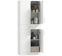 Buffet de cuisine - HOMCOM - armoire buffet haut 2 étagères réglables 4 portes 1 tiroir - bois - hauteur 180 cm - blanc