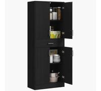 HOMCOM Buffet de Cuisine Buffet Haut 2 Étagères Réglables 180 cm Noir | Armoire de Cuisine, Armoire de Rangement, 4 Portes, 2 Placards, 1 Tiroir Central