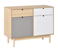 HOMCOM Buffet de Cuisine Commode de Chambre scandinave 2 placards tiroirs coulissants en Bois Multicolore Blanc Gris Clair