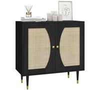 HomCom Buffet design bohème double portes 2 niveaux façade en rotin 80x38x79 cm noir