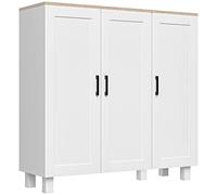 HOMCOM Buffet de cuisine en bois, meuble de cuisine à 3 portes, étagères réglables, style scandinave, buffet pour salon, salle à manger, 90 x 30 x 90 cm, blanc