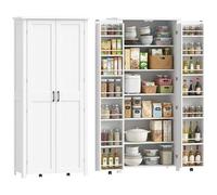 HOMCOM Buffet de cuisine haut 180 cm, meuble de garde-manger avec roues, doubles portes, 6 étagères, 14 compartiments porte-épices sur la porte, étagères réglables, meuble de cuisine pour salle à