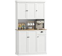 HOMCOM Buffet de cuisine haute avec placards, tiroir et plateau porte-micro-ondes, meuble garde-manger étroit avec portes et étagères réglables pour salon, salle à manger, 101 x 39 x 180 cm, blanc