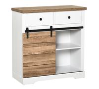 HOMCOM Buffet de Cuisine Rustique avec 2 Tiroirs, Étagères Ouvertes et Porte-Bouteilles, en Bois et Métal, 80x39x86 cm
