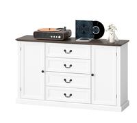 HOMCOM Buffet de Cuisine Style Vintage avec 4 Tiroirs et 2 Placards avec Étagères Réglables, 147x40x87, Bois Blanc