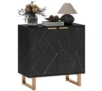 HOMCOM Buffet de Rangement Effet marbre, 2 Portes cannelées, Noir | Étagères réglables, Buffet, Meuble bar à café, Pieds métalliques, Salon