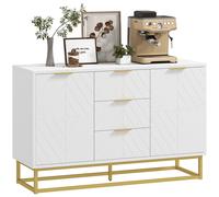 HomCom Buffet design contemporain – 2 placards 3 tiroirs étagères réglables – Blanc/métal doré
