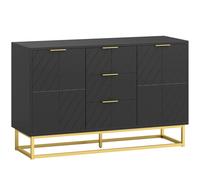 HOMCOM Buffet design contemporain graphique 2 placards porte étagères réglables 3 tiroirs coulissants en bois noir métal doré