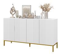 HOMCOM Buffet design contemporain graphique 2 placards porte étagères réglables en bois blanc métal doré