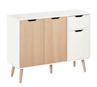 HOMCOM Buffet design scandinave 2 placards tiroir coulissant pieds bois massif pin panneaux particules blanc chêne clair