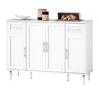 HOMCOM Buffet Élégant avec 2 Tiroirs et 3 Armoires avec Étagères Réglables, en Bois, 120x38x86 cm, Blanc