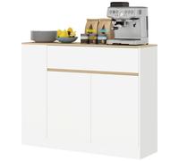 HOMCOM Buffet, grand compartiment d'armoire, 3 étagères, tiroir, 105 x 30 x 81,5 cm, Blanc/Bois